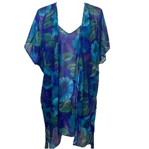 Vintage Lingerie Undercover Wear Nightgown Set Purple Floral ‎ Robe Large USA